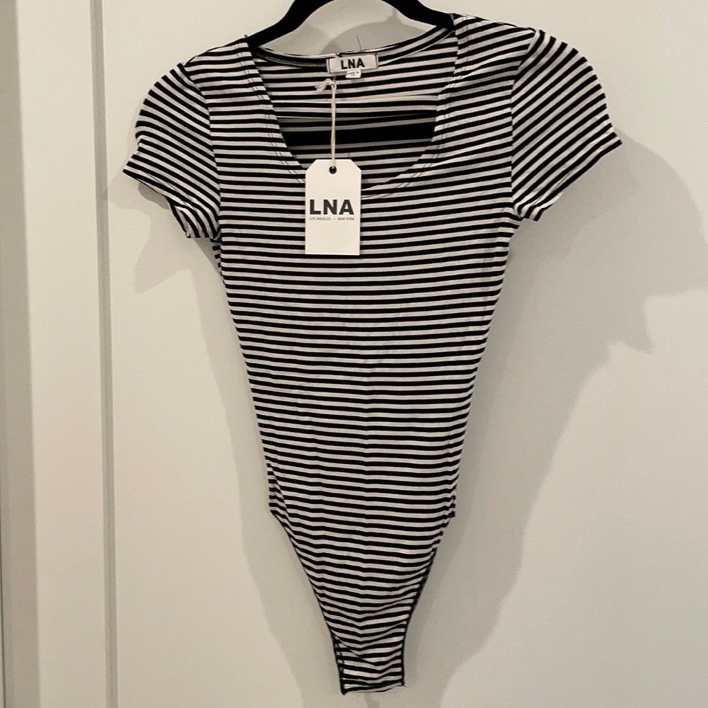 LNA Black and white stripe jersey body suit